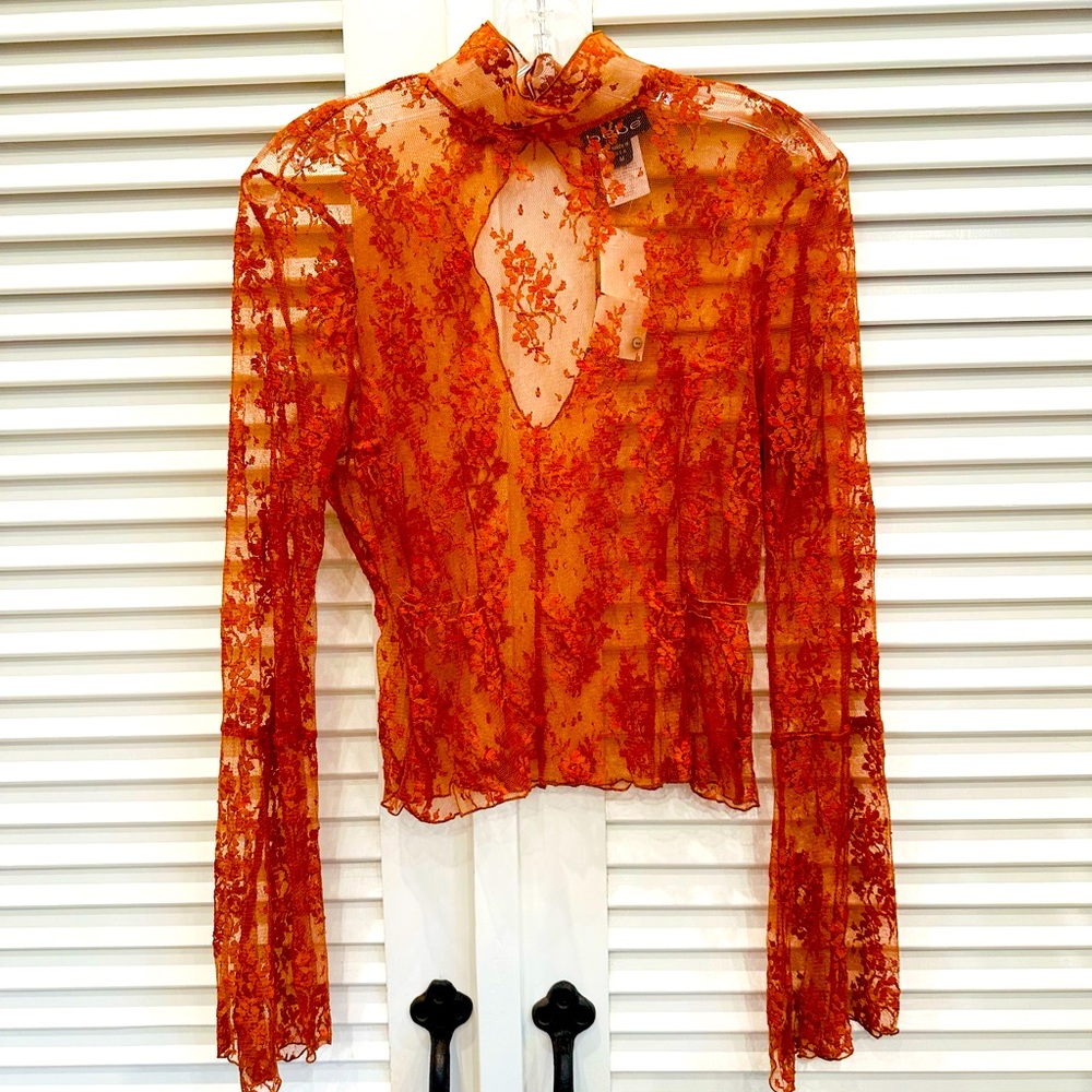 Bebe Mock Neck Lace Blouse - Picture 2 of 4